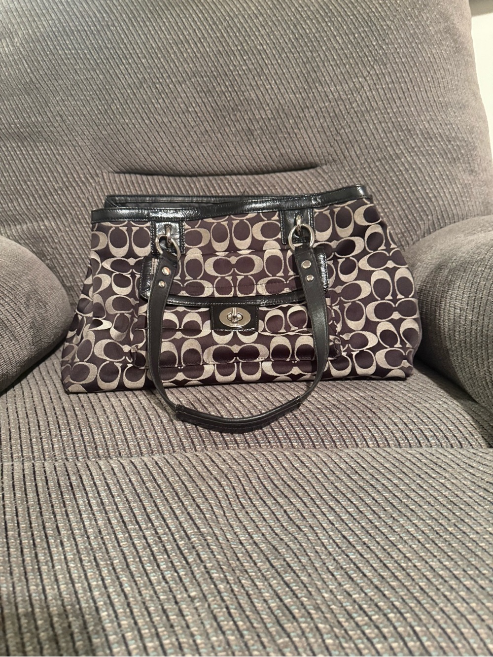 Coach Monogram Tote in Brown and Black